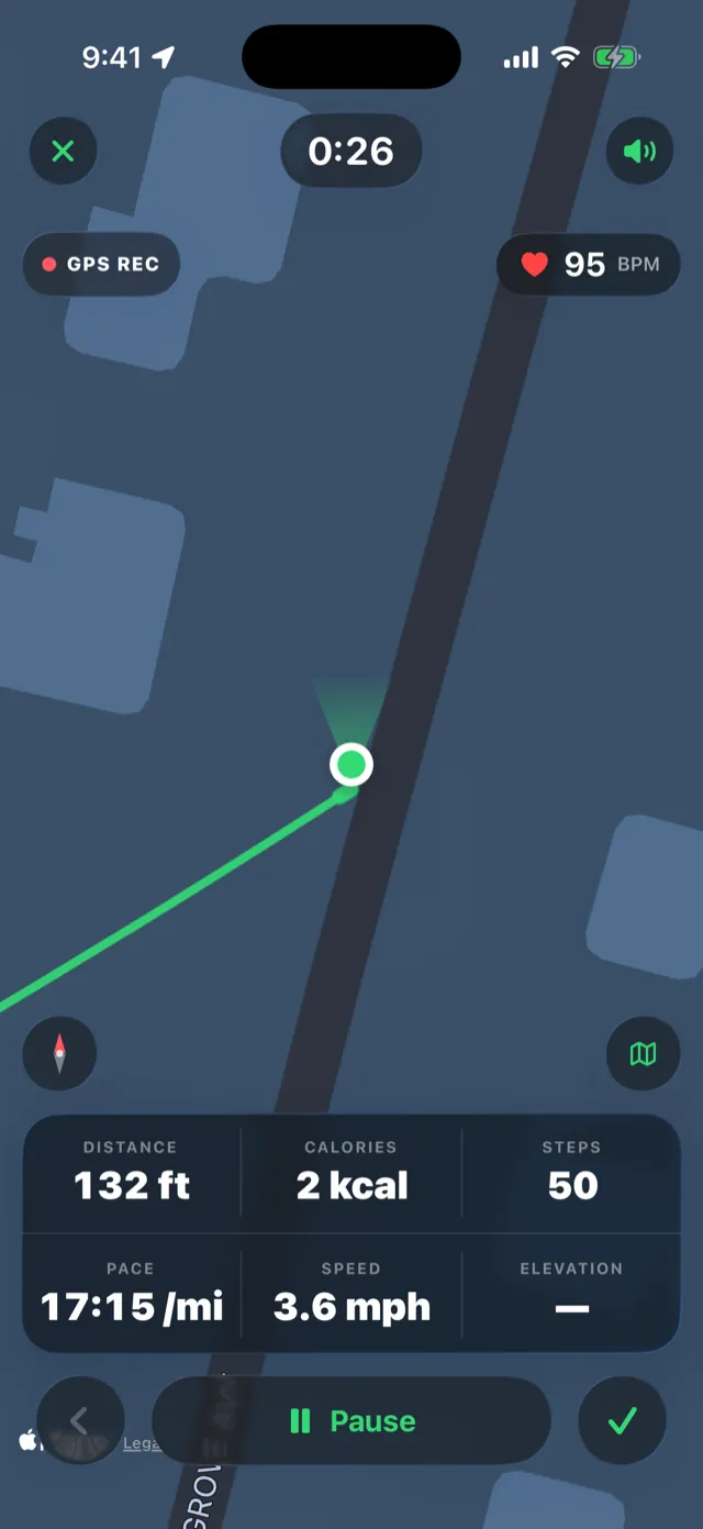 A walk in progress: your route, live stats, and the controls.