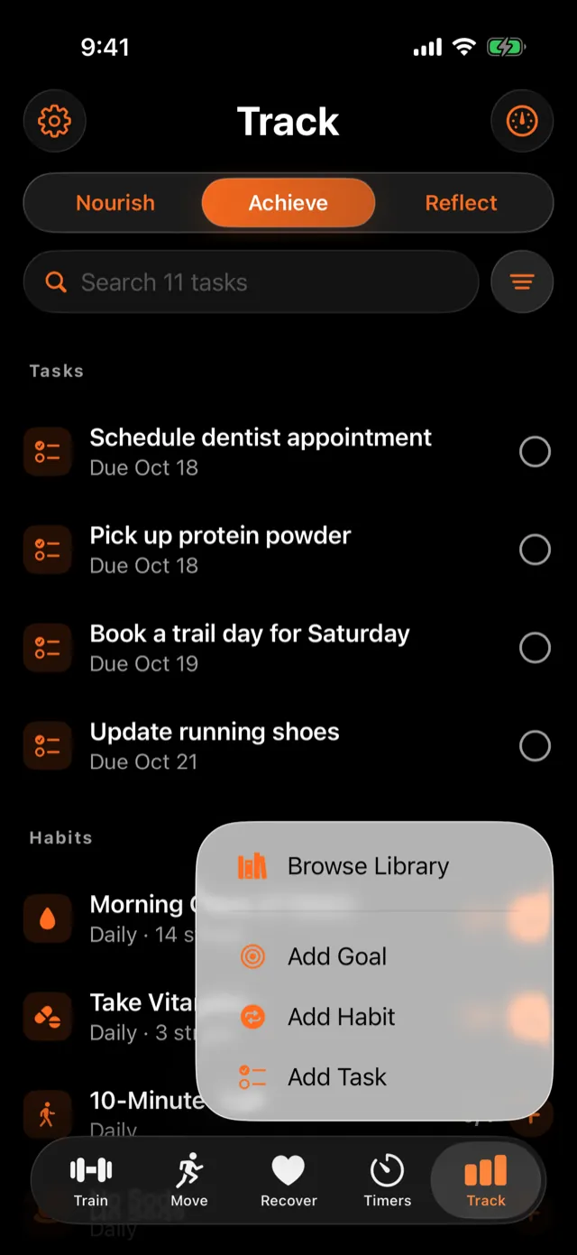 The Achieve + menu.