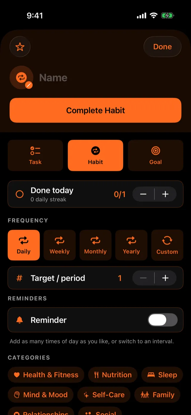 The habit editor.