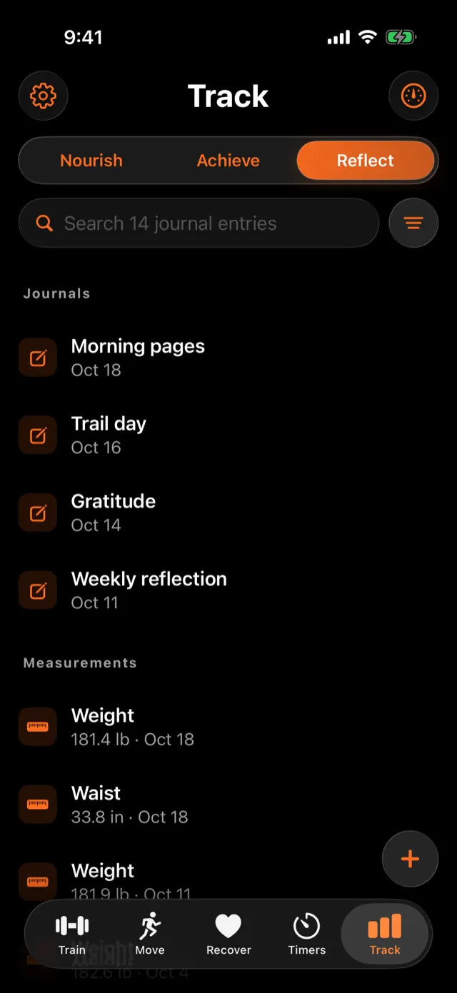 Journals and Measurements in Reflect.