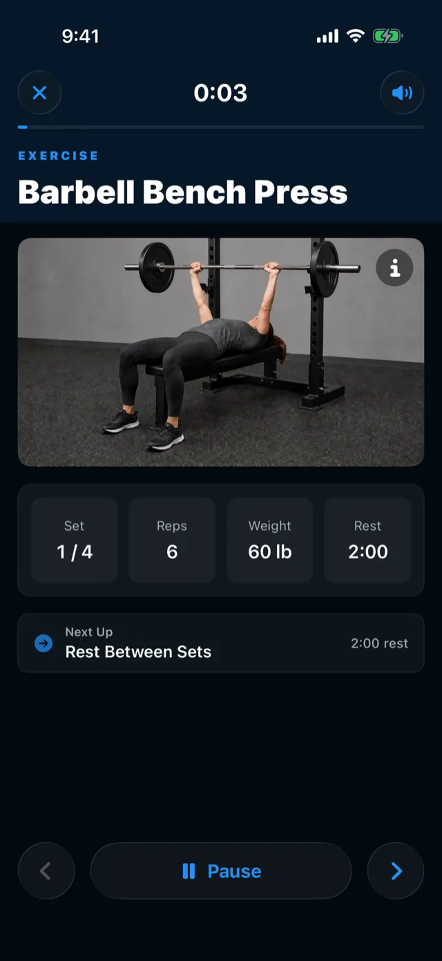 An exercise step: form media on top, this set's numbers below.