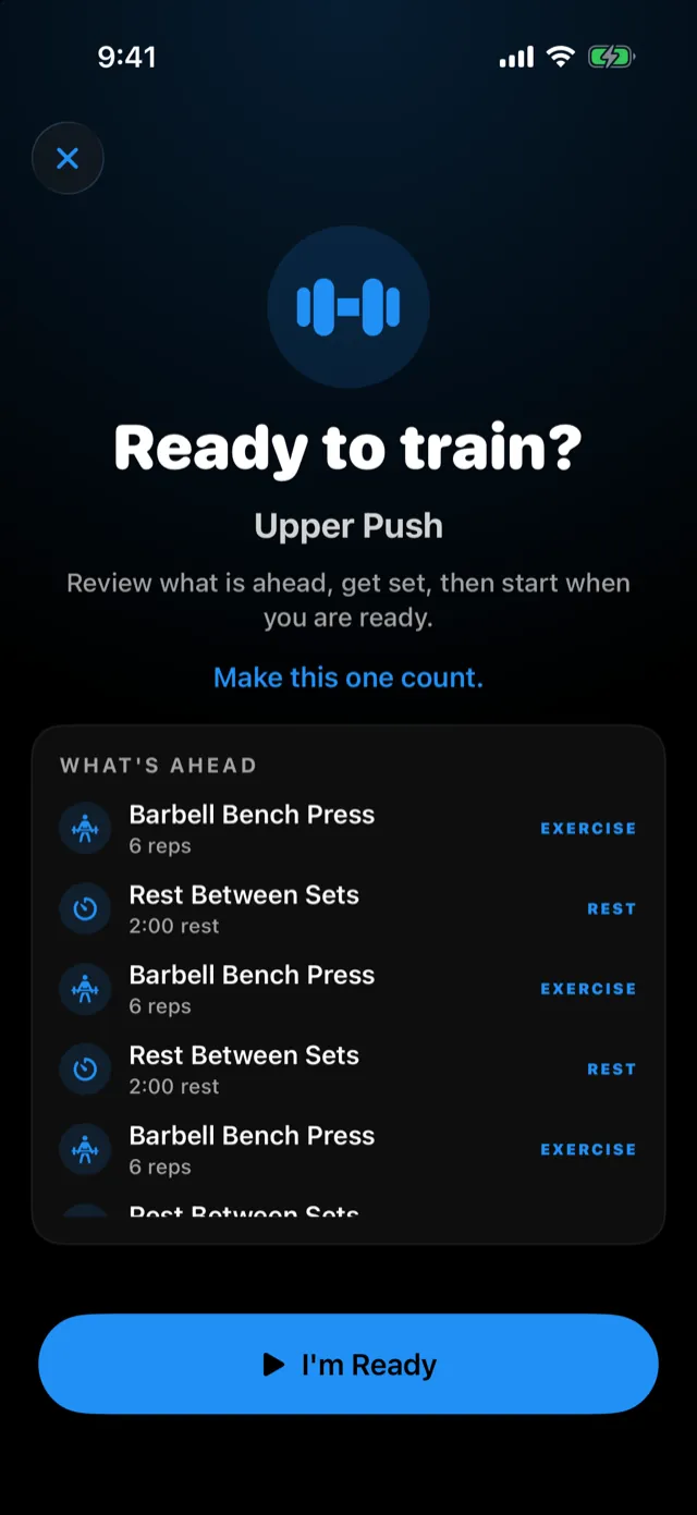 Ready to train? shows everything coming up before you commit.